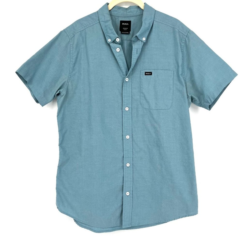 RVCA Men's Casual Button Down Shirt - Blue